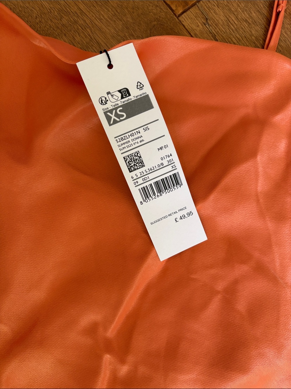 Sisley Coral-Orange Satin Spaghetti Strap Camisole NWT - Picture 2 of 7